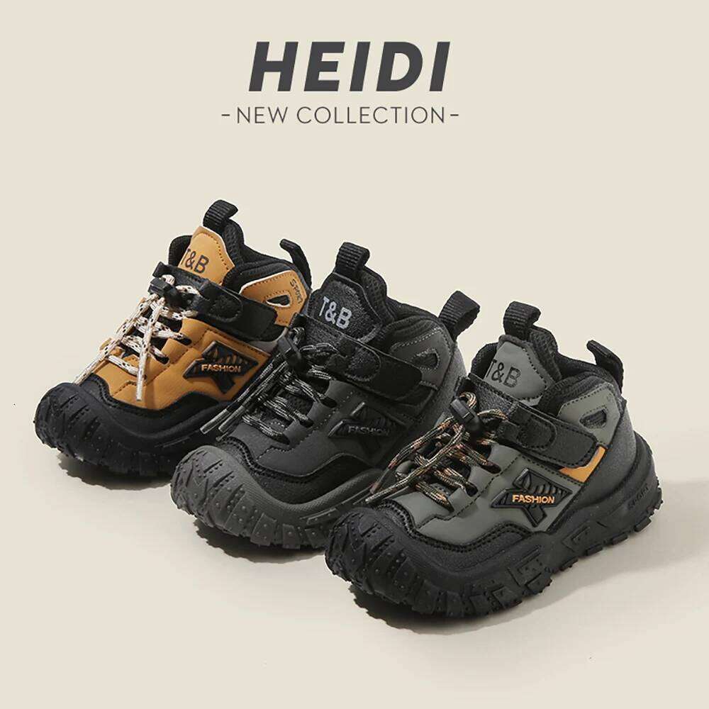 PU Leather Sport Children Montaining Hiking Running Shoes For Boys Girls Anti-slippery Breathable Kid's Sneakers 26W0224