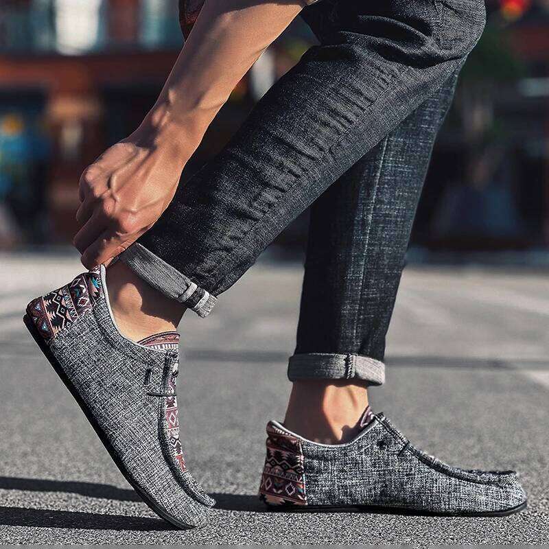 Mens Casual Loafers Lightweight Comfortable Canvas Summer Non Slip Breathable Boat Shoes for Men Outdoor Walking Flats Shoe