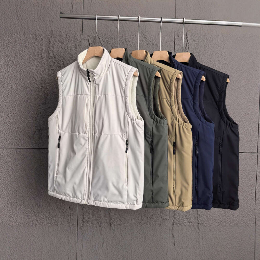 Reversible! American-style casual autumn and winter men's fleece stand-up collar thickened windproof warm vest jacket