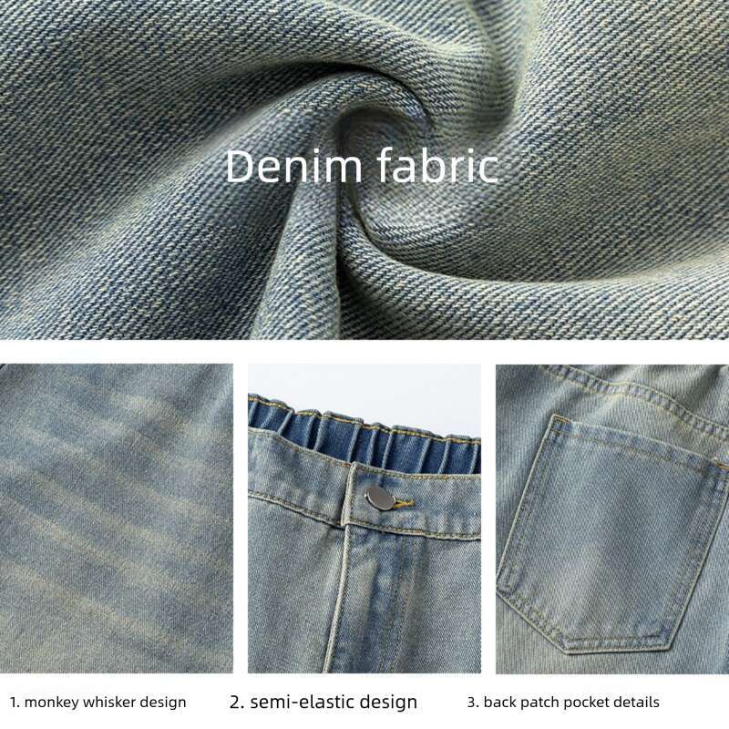 Washed distressed straight loose-fit jeans for men, new autumn style, retro curved cut pants, trendy casual long trousers