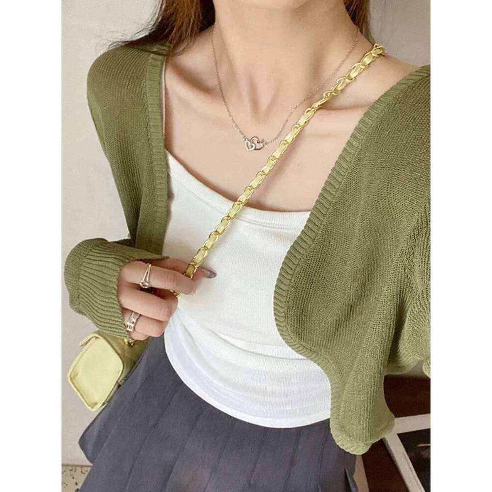 Women Thin White Cardigan Summer Sunscreen Lace-up Knitwear Tops Lady Korean Style Casual Long Sleeve Short Sun Protected Top 26L0224
