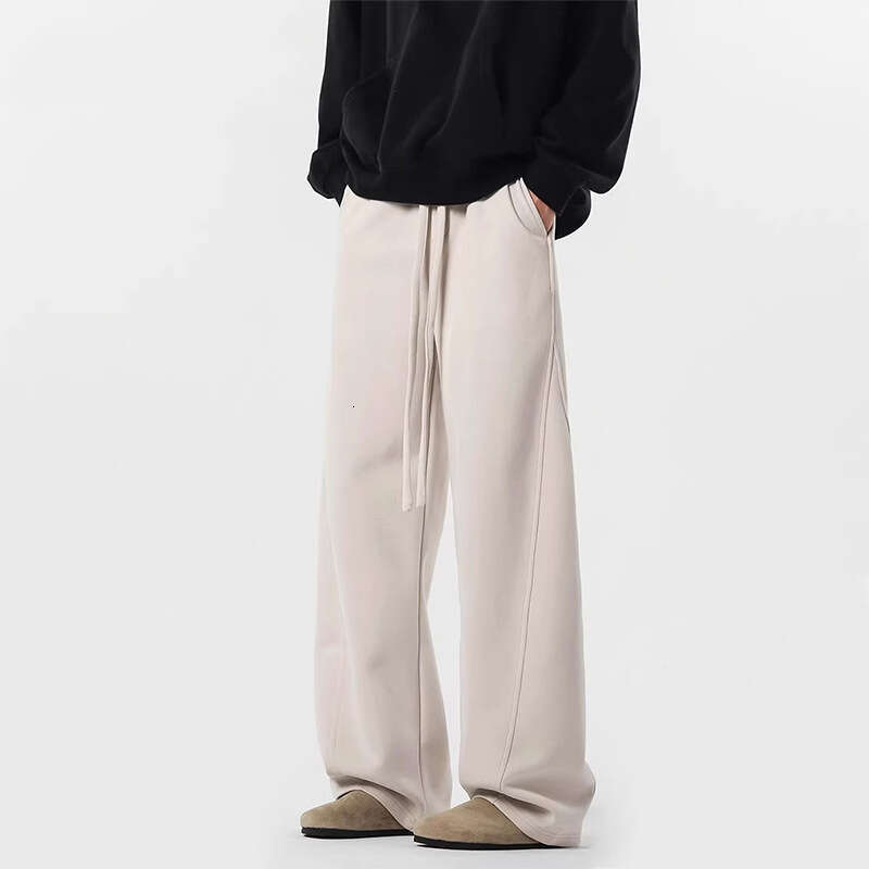 American high street style men's casual pants, autumn trendy brand, loose fit, thickened sports sweatpants, heavy weight, drapey straight-leg pan