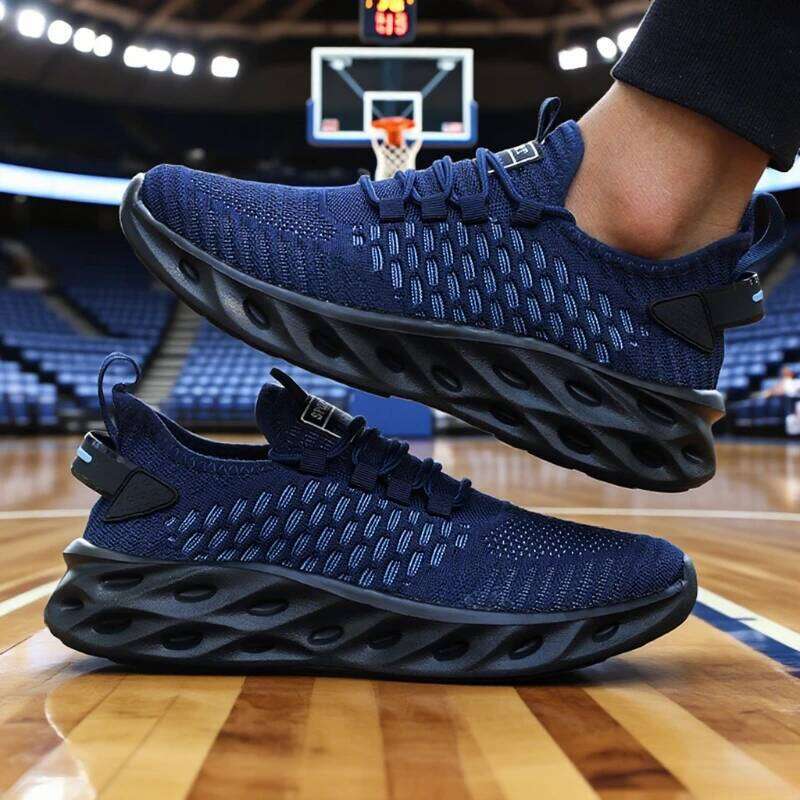 Men's Athletic Basketball Sneakers Bright Yellow Woven Upper Airy Mesh Design Men Trendy Non-slip Functional Sports Shoes