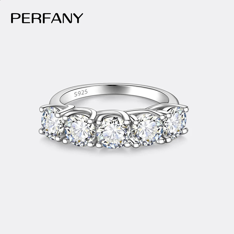 PERFANY 25/5CT Ring For Women S925 Pure Silver Five Gemstone Ring Wedding High-end Jewelry 260124
