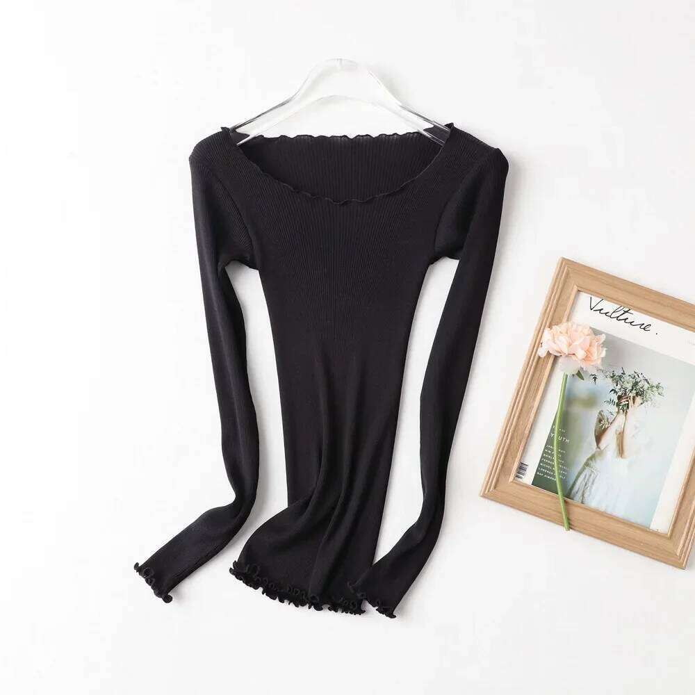 Yuyue Round Neck Fungus Edge Bottoming Shirt Women's High Elastic Comfortable Undershirts Top, 80% Mulberry Silk 26Y0224