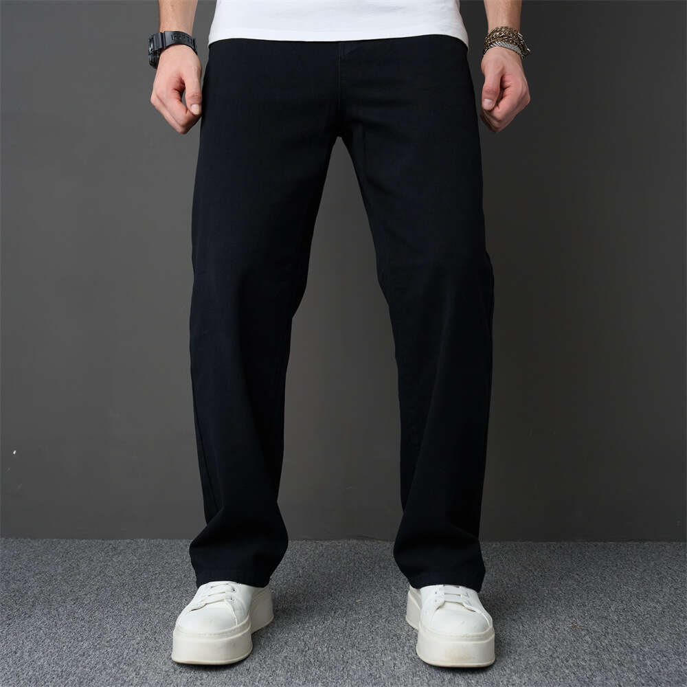2024 Cross-Border Trade New Men's Jeans American Style Trendy Long High Street Solid Color Wide-Leg Pants
