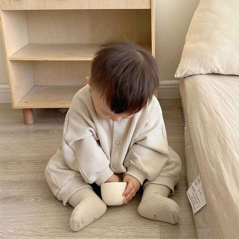 Newborn Baby Boy Waffle Jumpsuit Spring Autumn Girl Solid Bodysuits for Infants Cotton Casual Kids Clothes Boys Costumes 26Y0224