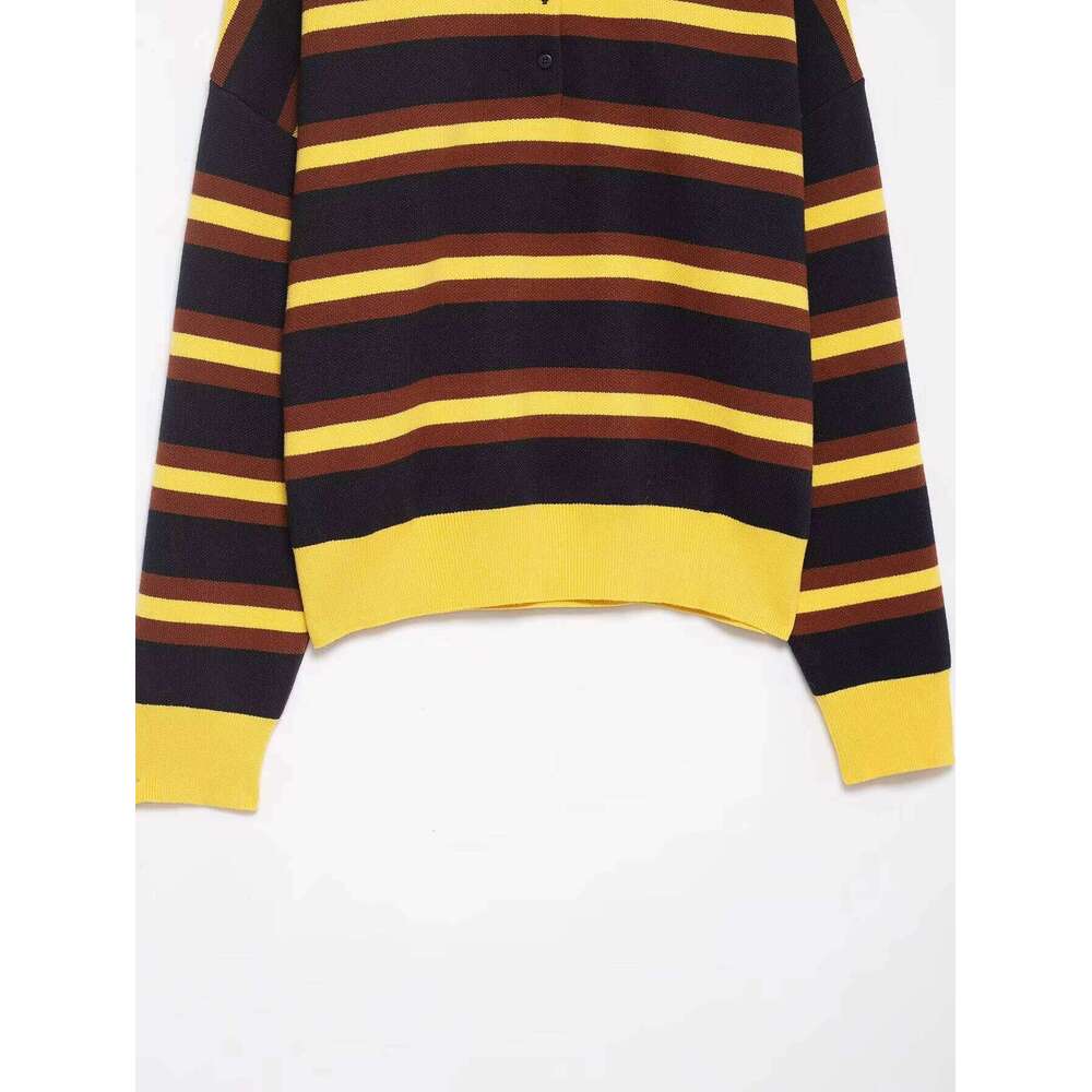 New women's clothing European and American style fashion casual striped polo shirt collar knitted sweater 26W0224