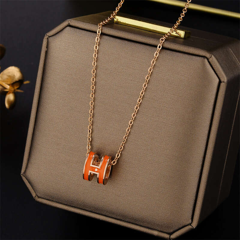 H Necklace Enamel High Version Trendy Letter Mini Collarbone Chain For Women