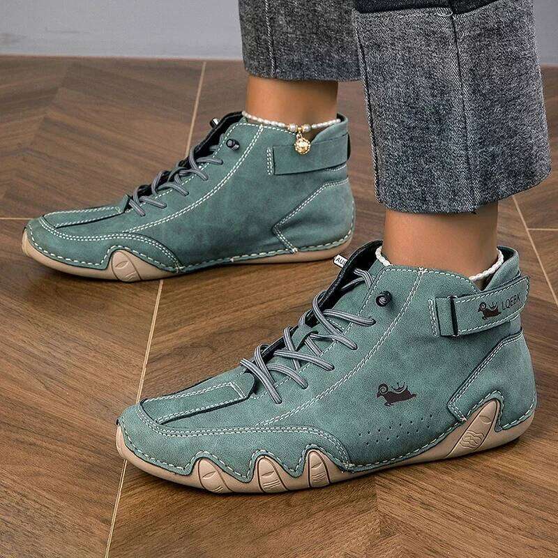 Women Nude Boots Leather Fashionable Lace Up Design Comfortable Soft Soled Daily Activities Walking Travel High Top Shoes
