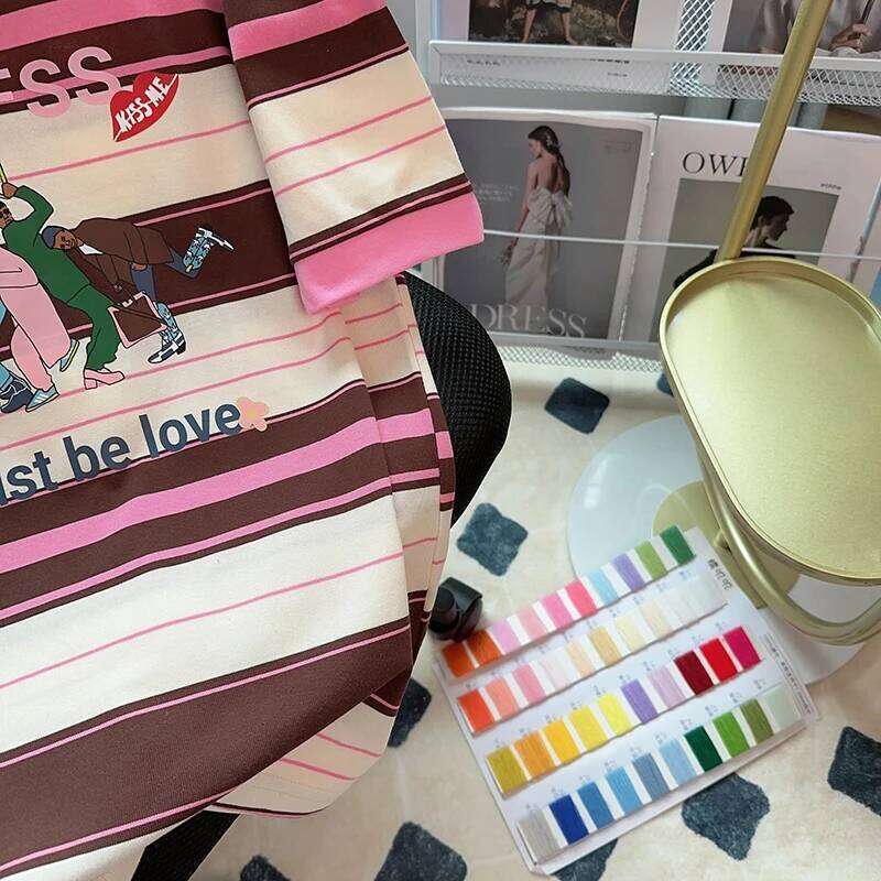 Short Sleeved T-shirt Summer 2023 Trendy Stripe Polo Top Large Women's Shirts 26W0224