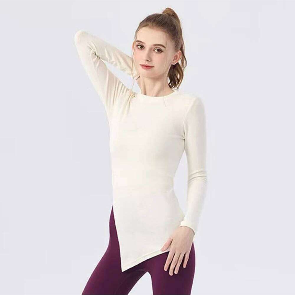 Women's Yoga Cover Up Long Sleeve, Side Slit Loose Fit Tunic, Fall Pilates Loungewear Top 26Y0224