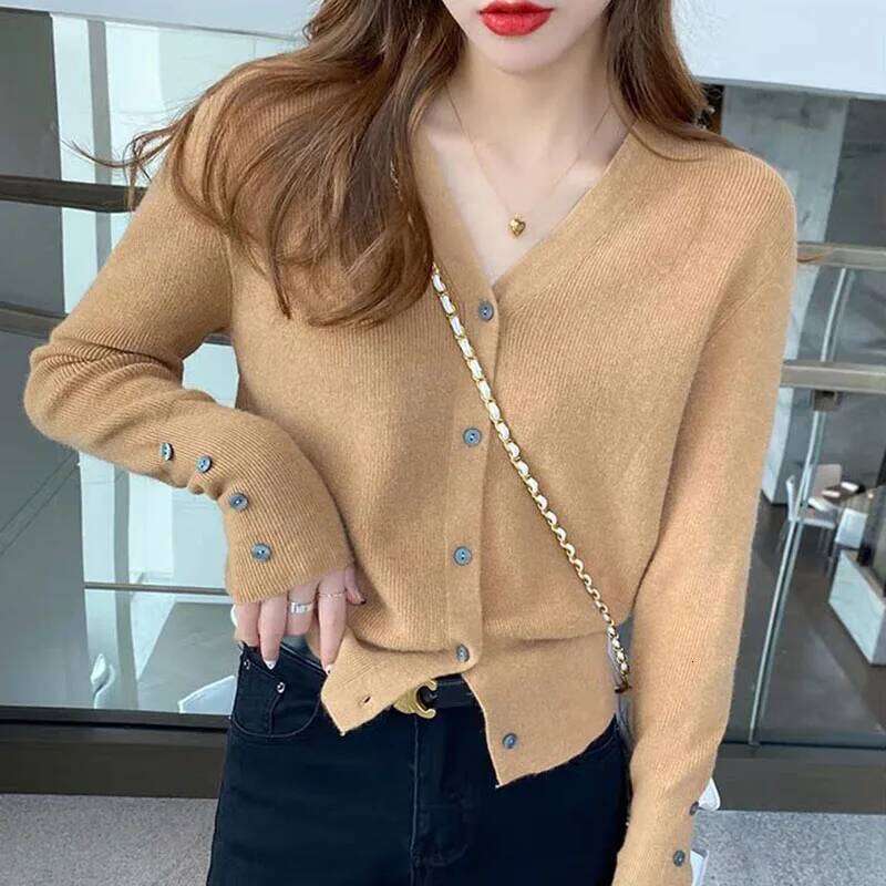 2025 Autumn And Winter Casual Sweater V Neck Women Korean Fashion Tops Long Sleeve Solid Basic Knitted Cardigan Female 26L0224