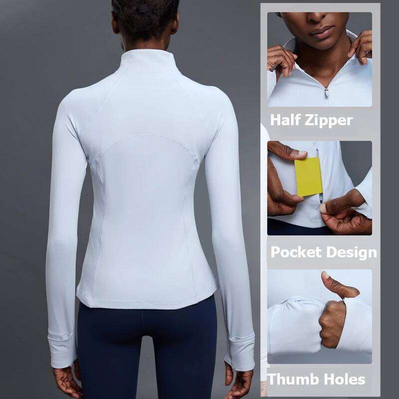 Women Long Sleeve Yoga Half Zipper Slim Fit Outdoor Running Shirt Breathable Quick Dry Gym Top Female Sportswear Clothes 26Y0224