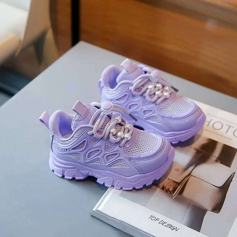 Kids Girls School White Casual Solid Color Mesh Sports Shoes for Toddlers Fashion Lightweight Children's Running Sneakers 26W0224