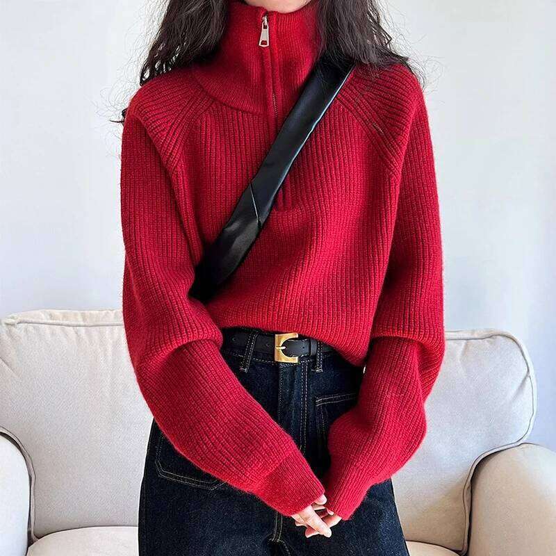 Mardi Hefxessdr Half Zip Collar Sweater Women Pullovers Soft Knitted Lon Sleeve Short Jumper Fall Winter Teen irl Korean Fashion Outfit