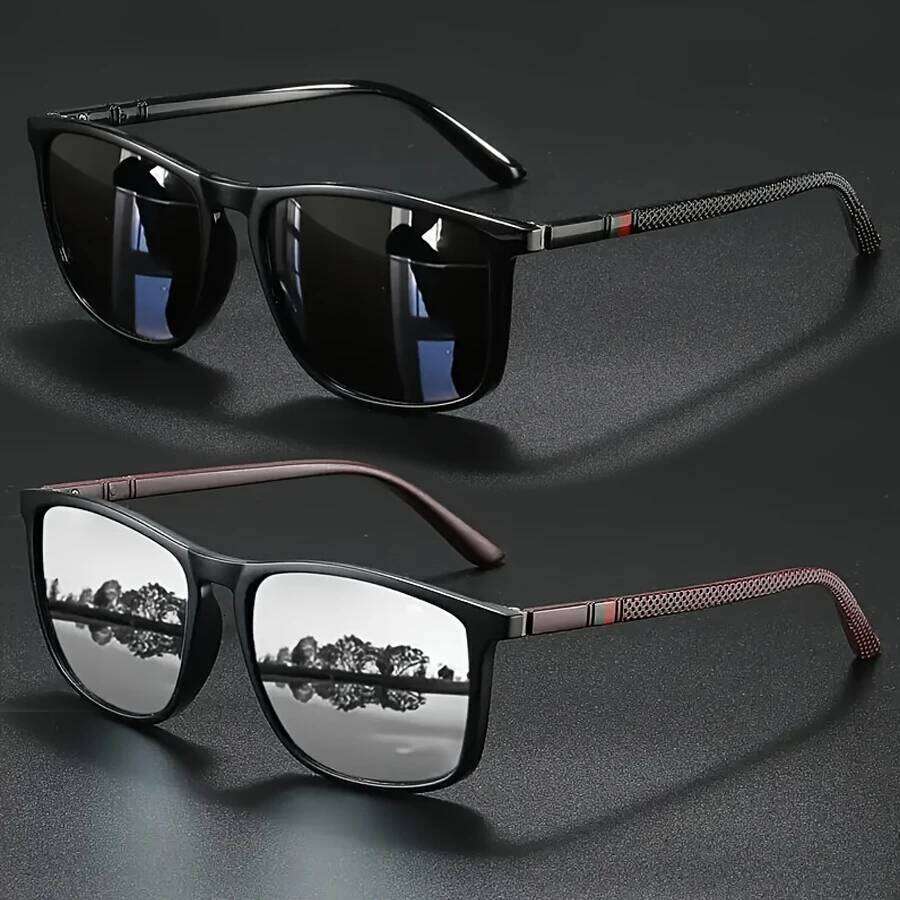 2pcs Luxury Square Vintage Polarized Cycling Sunglasses Men Women Fashion Travel Driving Fishing Sun Glasses Male Eyewear UV400 26W0224