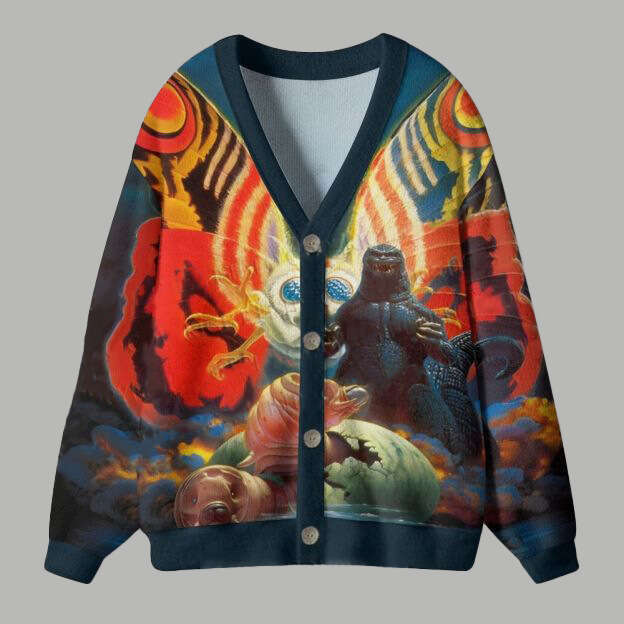 American Retro Ugly Sweatshirt Autumn Winter Loose Lazy Animal 3D Print Knitted Sweater Cardigan Jacket for Men