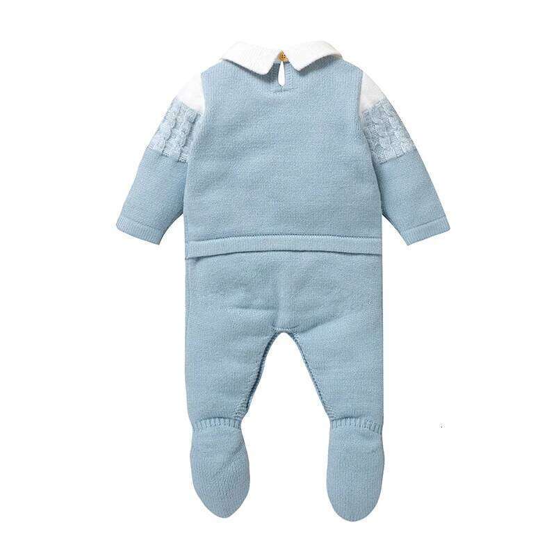 Soft Texture Baby Boys Rompers 0-18M Newborn Infant Fall Winter Turn-down Collar Long Sleeve Knit Bodysuit Jumpsuit 26Y0224