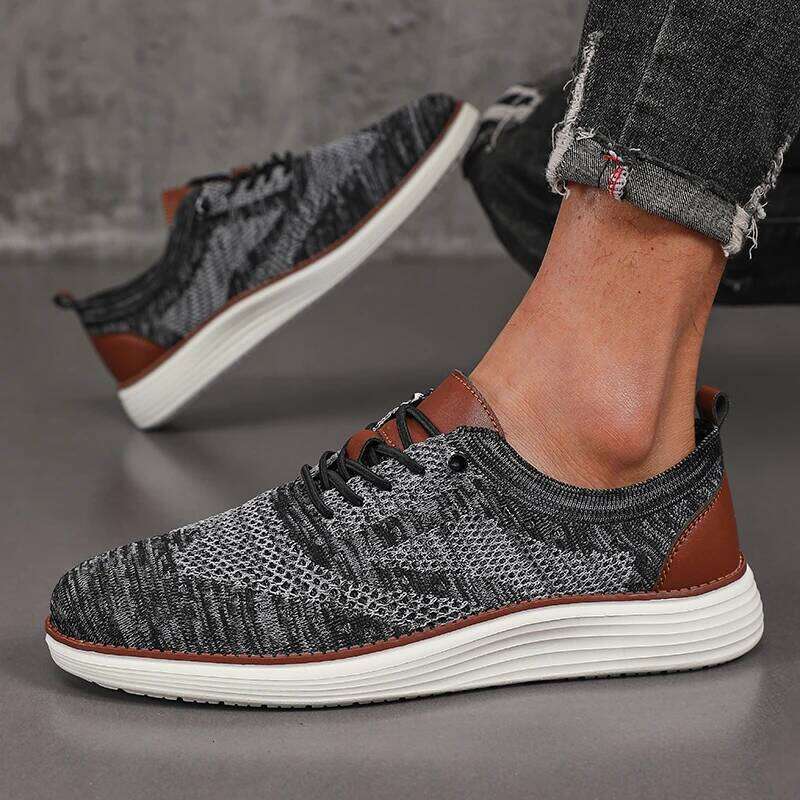 Men's Casual Slip on Breathable Flats Walking Sneakers Lightweight Lace-Up Versatile Business Mesh Light Comfort Shoes Men