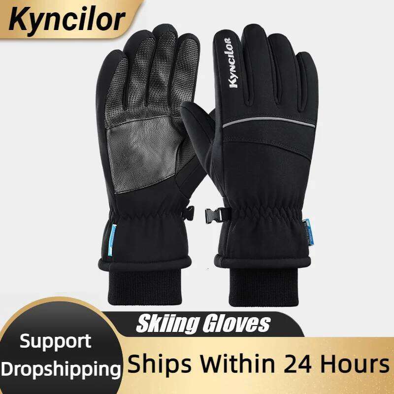 Winter Warm Mountain Snowboard Gloves Men Women Cold Snow Skiing Mittens Waterproof Snowmobile Handschoemen Black M L XL 26H0224