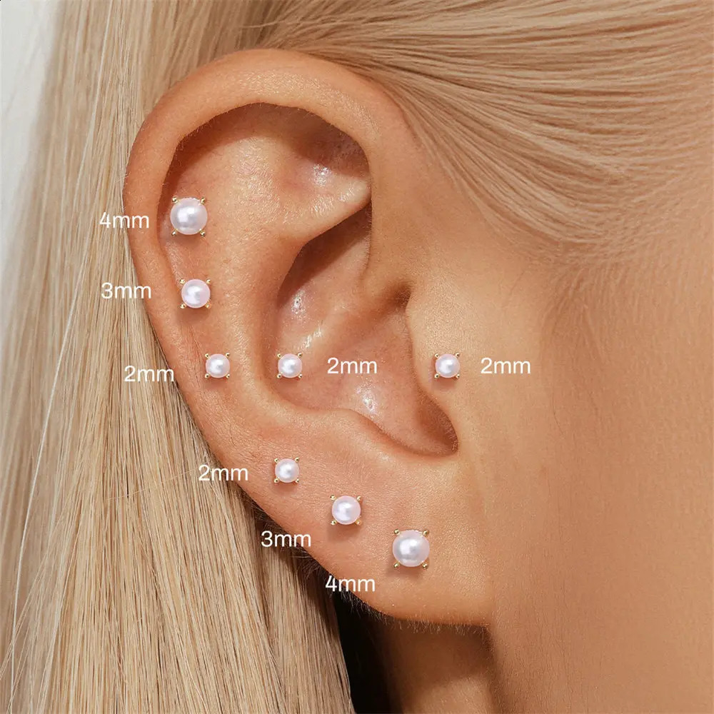 Aide Minimalism 2-3-4mm Pearl Ear Stud Earrings 925 Silver Round Natural Pearl Ear Bone Flat Piercing Stud Fine Jewelry 1pc 260205