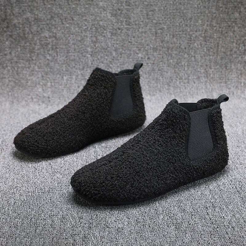 Winter Cotton Warm Plush Lined Indoor Male House Slippers Outdoor Men Walking Ankle Boots Man Casual Flats Shoes