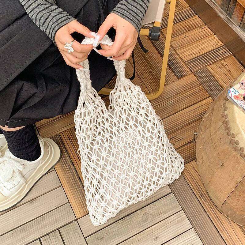 Large Summer Handmade Knitted Boho Shoulder Bag Woven Tote Beach Hollow out Women's Stylish Shopping Handbag Carrier Z260224