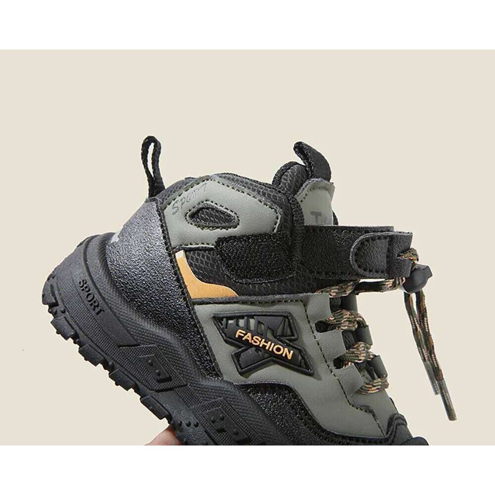 PU Leather Sport Children Montaining Hiking Running Shoes For Boys Girls Anti-slippery Breathable Kid's Sneakers 26W0224