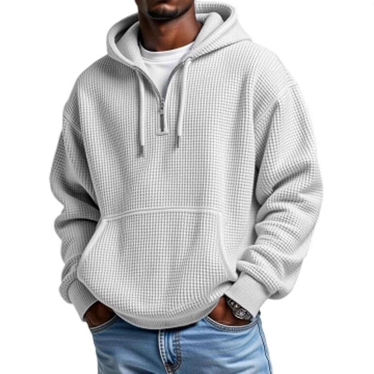 Autumn and winter hooded sweatshirt, versatile trendy pullover 3D printed top, long-sleeved men's waffle zipper sweatshirt