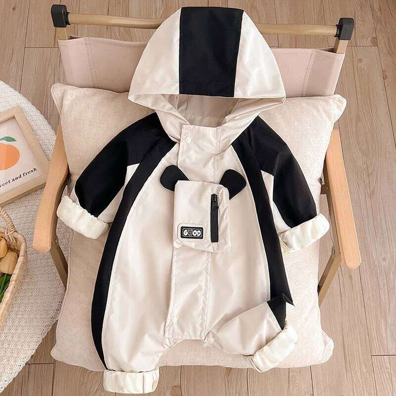 IYEAL Clothes Spring Double layered Stormtrooper Coat Baby Boys Black white color blocked jumpsuit Outerwear 26H0224