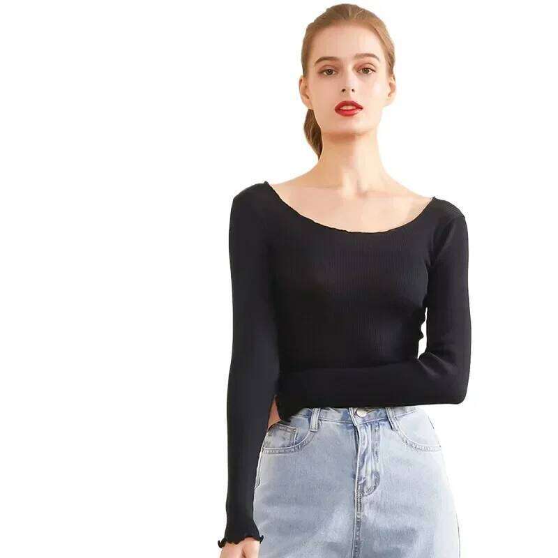 Yuyue Round Neck Fungus Edge Bottoming Shirt Women's High Elastic Comfortable Undershirts Top, 80% Mulberry Silk 26Y0224