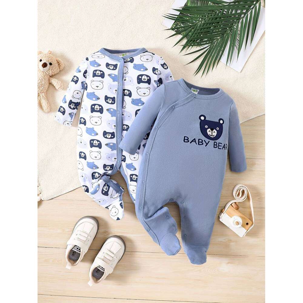 2-Picec Four Seasons Tie Feet for Boys Little Bear Creative Baby Cute Bodysuit Made of Pure Cotton, Soft Comforta 26Y0224
