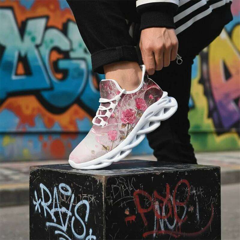 Womens Men Anti Slip Lightweight Breathable Printed Pattern Running Comfortable Canvas Shoes Flats Casual Sneakers