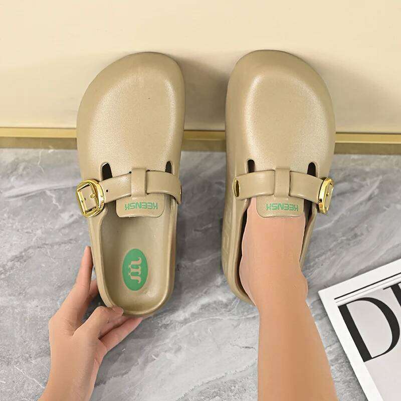 Round Toe Thick Soled Waterproof Anti Slip Rain Shoes for Women Summer Fashion Outerwear Sneakers Lazy Buns Half Slippe Sandals