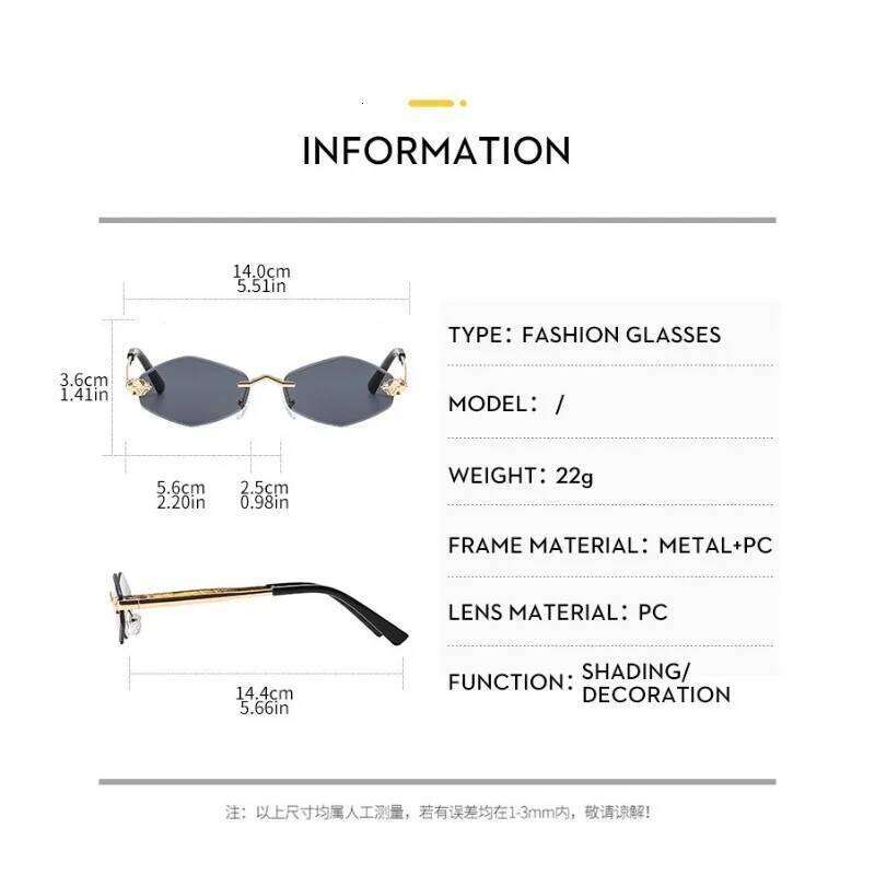 Luxury Polygon for Women Hipster Irregular Rimless Sunglasses Ladies Small Metal Frame Vintage Rhombus Eyewear Brown 26W0224