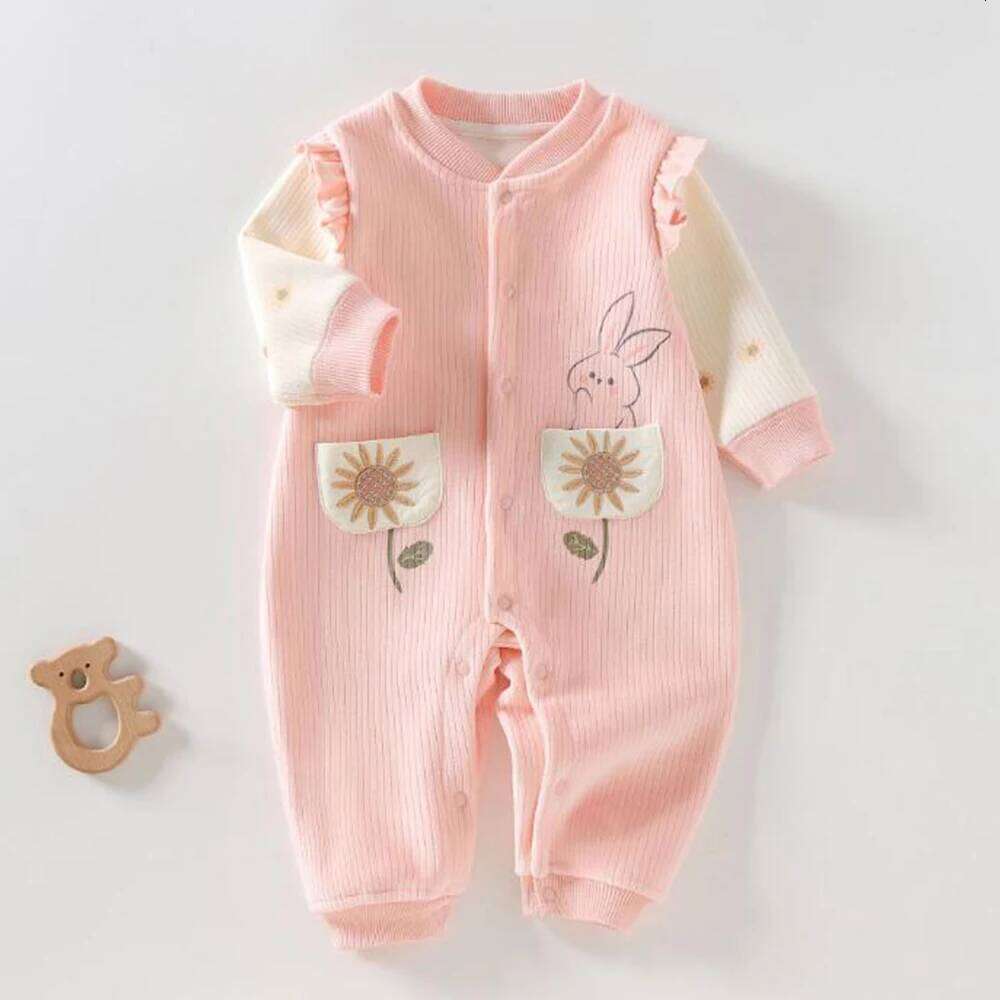 Girl Clothes Winter Autumn Baby Rompers Long Sleeve Floral Ruffles Patchwork Warm Infant Jumpsuits 3-18 Months 26Y0224
