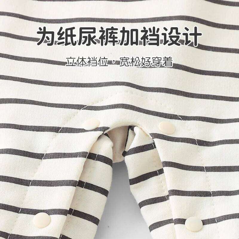 YouqiChinese Clothes Striped Romper Pure Cotton Baby Jumpsuit and Autumn Long-Sleeve Newborn Spring Crawling Suit 26Y0224