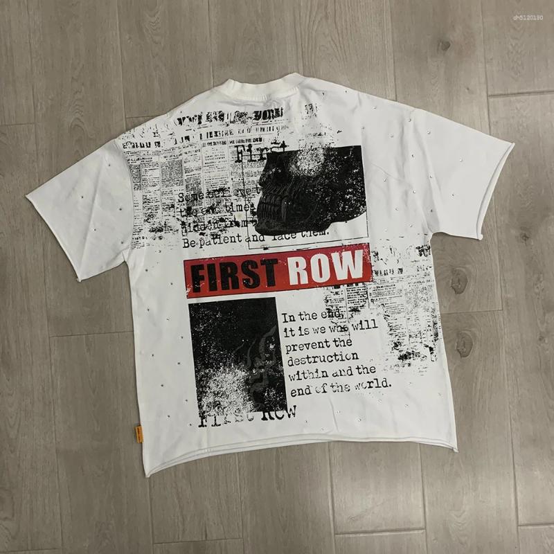 Men's T Shirts Streetwear Vintage Washed Diamond Cropped Tee For Men Crew Neck Short Sleeve Loose Cotton Rhineston Tshirts Oversized