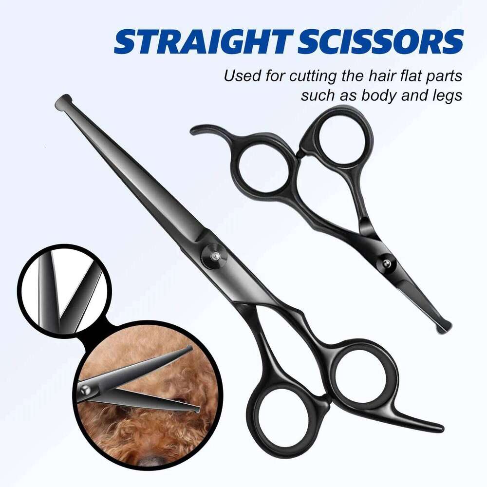 Stainless Steel Pet Grooming Scissors Set Right Hand Users - 4 Piece Kit With Safety Round Tips For Dogs And Cats Bamubi