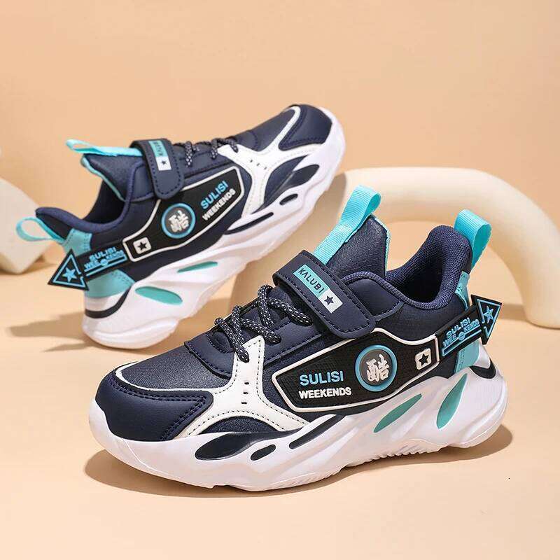 Kids Fashion Sneakers Boys Girls Sport Shoes Autumn Anti Slip Trainers with Velcro Strap Children Leather Sneaker for Daily Wear 26W0224