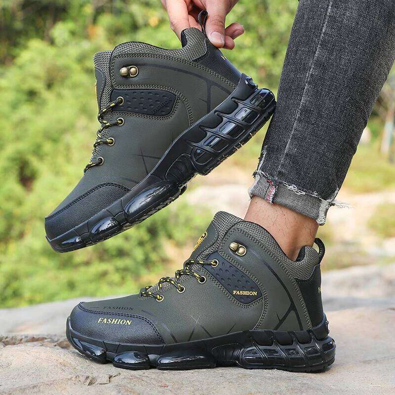 New Hiking Shoes High Quality Durable Leather Climbing Shoe Outdoors Camping Waterproof Fishing Hunting Walking Sneakers Men