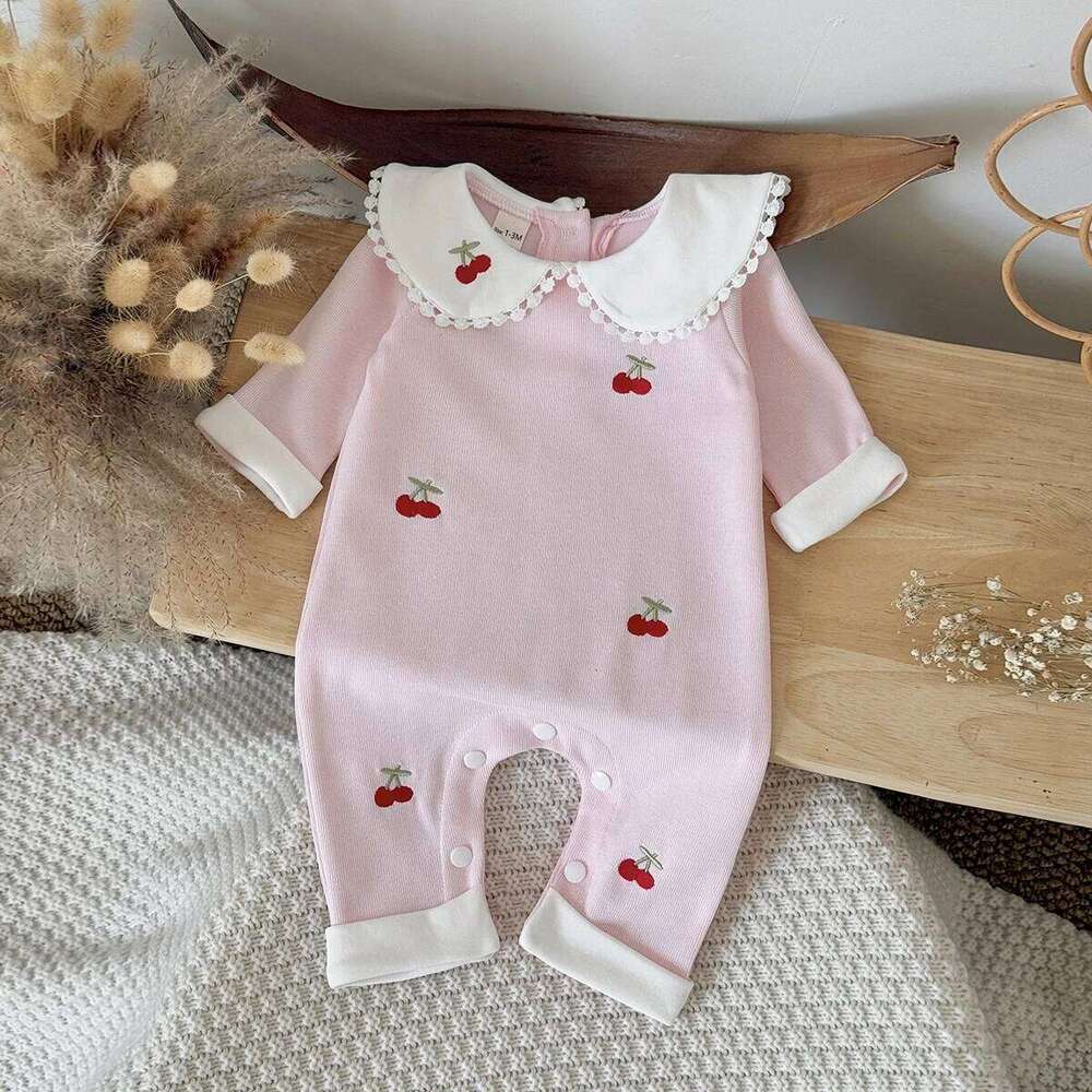 Autumn New Children's Long Sleeved Jumpsuit Cherry Print Jumpsuit,Toddler Bodysuit Kids Clothing 0-18 Months 26H0224
