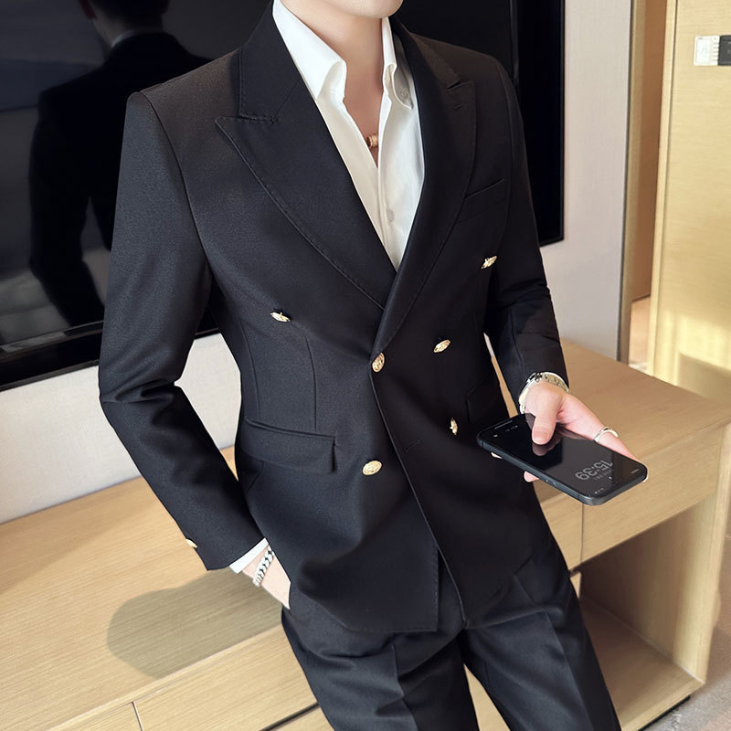 Men's Suits Fashionable Suit Two-Piece Double-Breasted Blazer Pants Business Casual Office Jacket