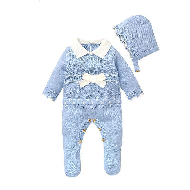 Soft Autumn Winter Girls Rompers + Hat Outfits Multi-colors Available 0-9M Knitted Acrylic Newborn Baby Bodysuit Jumpsuit 26Y0224