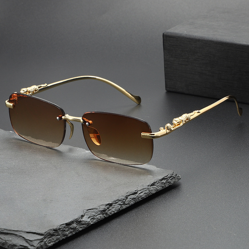 Luxury Brand Designer Sunglass NEW New Model High-End Frameless Cut-Edge Sunglasses For Men, Trendy And Unique With Small Leopard Ear Legs, Wholesale