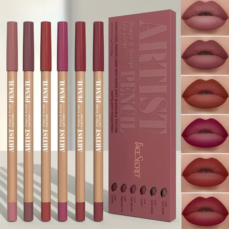 6pcs Velvet Matte Lip Liner Pencil Set - Water-resistant Ultra-Fine Long-Lasting Smooth for All Skin Tones Brown Mixed Color 260208