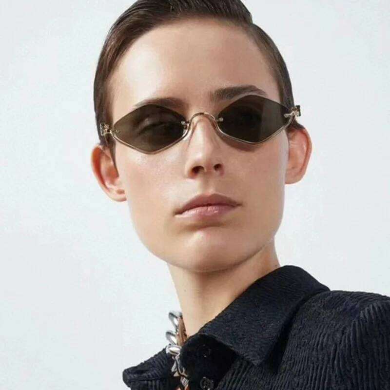 Fashion Small Polygonal Sunglasses Women Luxury Brand Metal Half Frame Sun Glasses Ladies Hipster sexy Cat Eye Shades Vintage 26W0224
