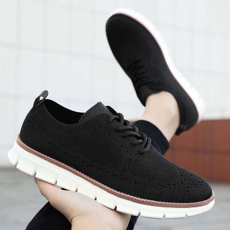 2026 New Trendy Men's Knit Casual Breathable Lightweight Comfortable Daily Walking Sneakers Fashion Mesh Lace-Up Shoes Men