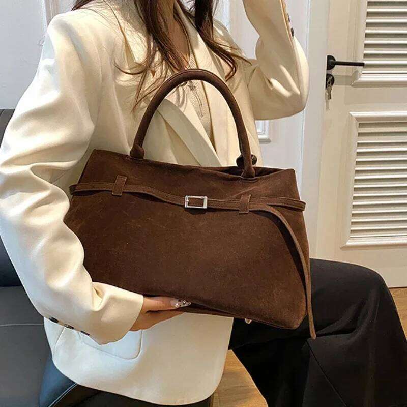 Buckle Decorative Design Solid Faux Suede Handbag Large Capacity Hasp Casual Tote 2026 Hot Sale Bags for Women Bolsas Femininas Z260224